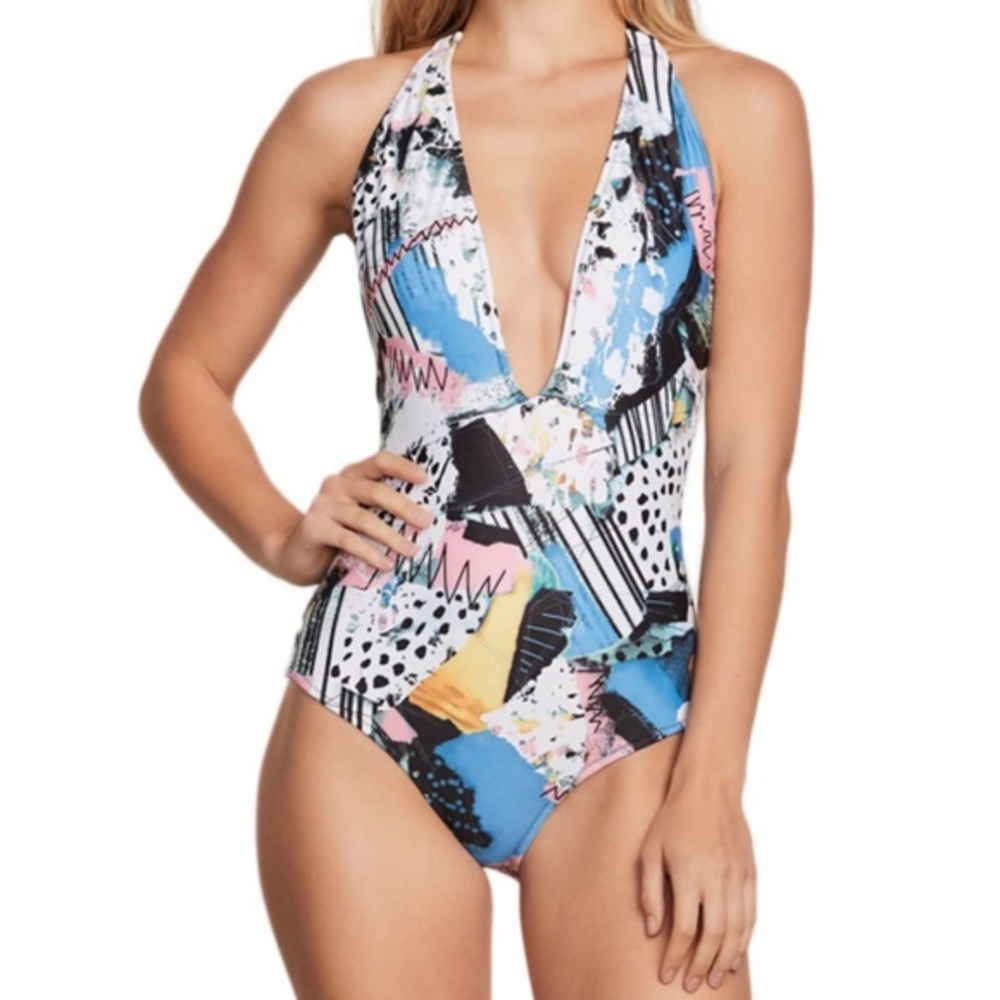 1 Swimsuit by Volcom Collage Dropout XS plunge one piece